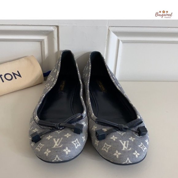 Authentic Louis Vuitton Blue Mini Lin Monogram Canvas Debbie Ballet Flats 6.5 - Picture 5 of 13
